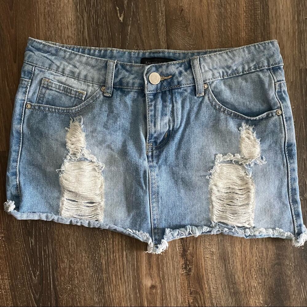 American Bazi Cutoff Distressed Denim Mini Skirt Size Medium